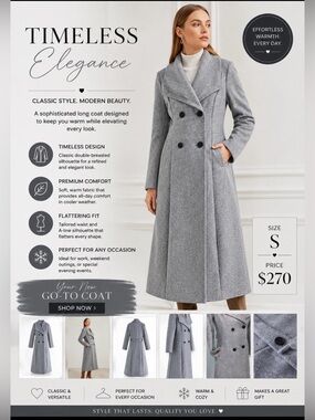 WIDE LAPEL DOUBLE-BREASTED FLARE LONGLINE COAT IN GREY